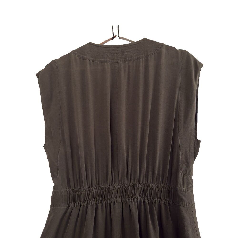 Madewell 100% Silk Dress Womens 12 Olive Green V Neck Button Front - Picture 4 of 9
